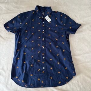 J. Crew Navy Blue Shirt with Hotdog  Patterns